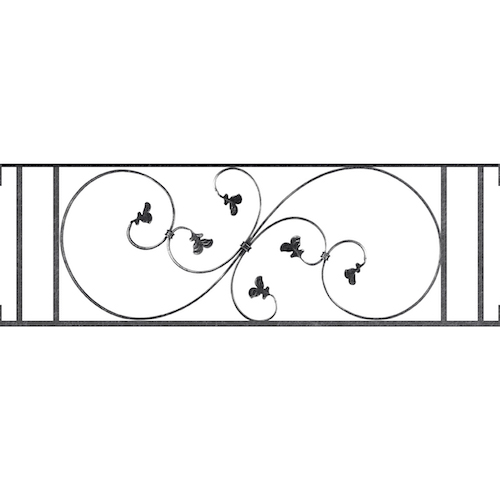 Appui de fenêtre type AF001 à visser dans votre tableau de fenêtre. Longueur finie de 1140mm et Hauteur finie de 372mm. Convient pour les tableaux de fenêtre de 1140mm. Main courante laminée de 1140mm de long en fer forgé sur le dessus. Motif au centre de 870mm de long par 350mm de haut. Le reste de la structure est en acier carré plein de 14mm de section.