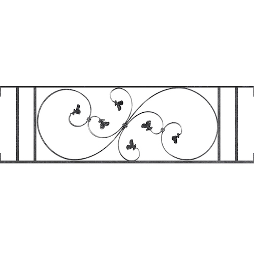 Appui de fenêtre type AF001 à visser dans votre tableau de fenêtre. Longueur finie de 1220mm et Hauteur finie de 372mm. Convient pour les tableaux de fenêtre de 1220mm. Main courante laminée de 1220mm de long en fer forgé sur le dessus. Motif au centre de 870mm de long par 350mm de haut. Le reste de la structure est en acier carré plein de 14mm de section.