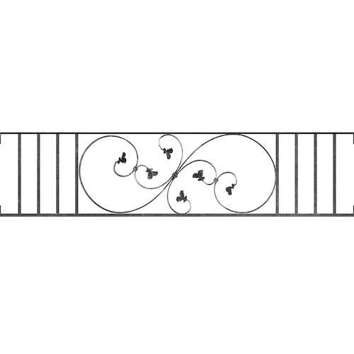 Appui de fenêtre type AF001 à visser dans votre tableau de fenêtre. Longueur finie de 1560mm et Hauteur finie de 372mm. Convient pour les tableaux de fenêtre de 1560mm. Main courante laminée de 1560mm de long en fer forgé sur le dessus. Motif au centre de 870mm de long par 350mm de haut. Le reste de la structure est en acier carré plein de 14mm de section.