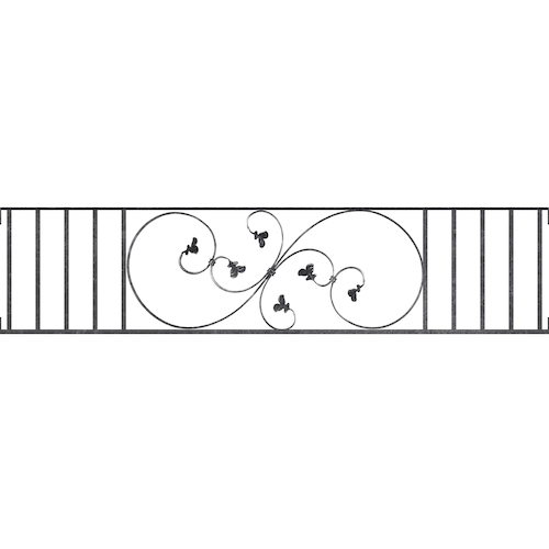 Appui de fenêtre type AF001 à visser dans votre tableau de fenêtre. Longueur finie de 1610mm et Hauteur finie de 372mm. Convient pour les tableaux de fenêtre de 1610mm. Main courante laminée de 1610mm de long en fer forgé sur le dessus. Motif au centre de 870mm de long par 350mm de haut. Le reste de la structure est en acier carré plein de 14mm de section.