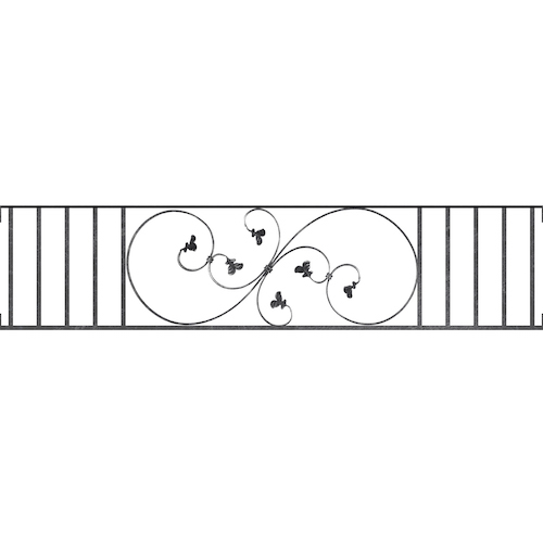 Appui de fenêtre type AF001 à visser dans votre tableau de fenêtre. Longueur finie de 1620mm et Hauteur finie de 372mm. Convient pour les tableaux de fenêtre de 1620mm. Main courante laminée de 1620mm de long en fer forgé sur le dessus. Motif au centre de 870mm de long par 350mm de haut. Le reste de la structure est en acier carré plein de 14mm de section.