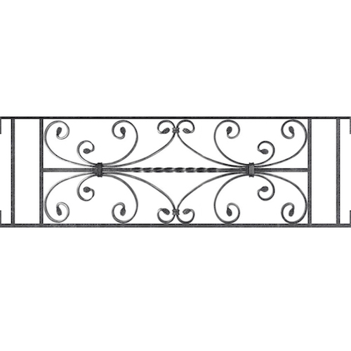 Appui de fenêtre type AF003 à visser dans votre tableau de fenêtre. Longueur finie de 1010mm et Hauteur finie de 320mm. Convient pour les tableaux de fenêtre de 1010mm. Main courante laminée de 1010mm de long en fer forgé sur le dessus. Motif au centre de 760mm de long par 300mm de haut. Le reste de la structure est en acier carré plein de 12mm de section.
