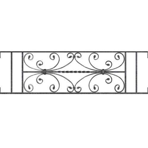 Appui de fenêtre type AF003 à visser dans votre tableau de fenêtre. Longueur finie de 1110mm et Hauteur finie de 320mm. Convient pour les tableaux de fenêtre de 1110mm. Main courante laminée de 1110mm de long en fer forgé sur le dessus. Motif au centre de 760mm de long par 300mm de haut. Le reste de la structure est en acier carré plein de 12mm de section.