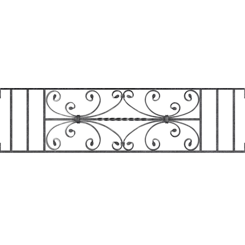 Appui de fenêtre type AF003 à visser dans votre tableau de fenêtre. Longueur finie de 1210mm et Hauteur finie de 320mm. Convient pour les tableaux de fenêtre de 1210mm. Main courante laminée de 1210mm de long en fer forgé sur le dessus. Motif au centre de 760mm de long par 300mm de haut. Le reste de la structure est en acier carré plein de 12mm de section.