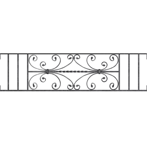 Appui de fenêtre type AF003 à visser dans votre tableau de fenêtre. Longueur finie de 1240mm et Hauteur finie de 320mm. Convient pour les tableaux de fenêtre de 1240mm. Main courante laminée de 1240mm de long en fer forgé sur le dessus. Motif au centre de 760mm de long par 300mm de haut. Le reste de la structure est en acier carré plein de 12mm de section.