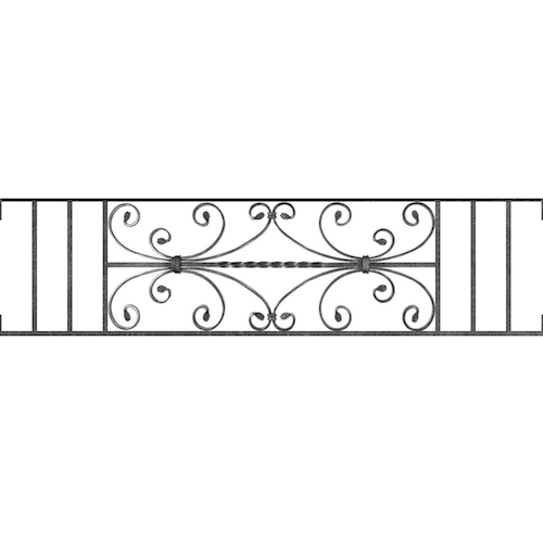 Appui de fenêtre type AF003 à visser dans votre tableau de fenêtre. Longueur finie de 1260mm et Hauteur finie de 320mm. Convient pour les tableaux de fenêtre de 1260mm. Main courante laminée de 1260mm de long en fer forgé sur le dessus. Motif au centre de 760mm de long par 300mm de haut. Le reste de la structure est en acier carré plein de 12mm de section.