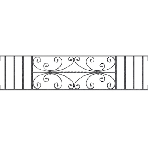 Appui de fenêtre type AF003 à visser dans votre tableau de fenêtre. Longueur finie de 1360mm et Hauteur finie de 320mm. Convient pour les tableaux de fenêtre de 1360mm. Main courante laminée de 1360mm de long en fer forgé sur le dessus. Motif au centre de 760mm de long par 300mm de haut. Le reste de la structure est en acier carré plein de 12mm de section.