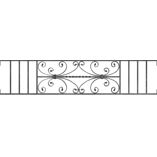 Appui de fenêtre type AF003 à visser dans votre tableau de fenêtre. Longueur finie de 1460mm et Hauteur finie de 320mm. Convient pour les tableaux de fenêtre de 1460mm. Main courante laminée de 1460mm de long en fer forgé sur le dessus. Motif au centre de 760mm de long par 300mm de haut. Le reste de la structure est en acier carré plein de 12mm de section.