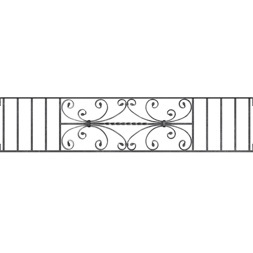 Appui de fenêtre type AF003 à visser dans votre tableau de fenêtre. Longueur finie de 1470mm et Hauteur finie de 320mm. Convient pour les tableaux de fenêtre de 1470mm. Main courante laminée de 1470mm de long en fer forgé sur le dessus. Motif au centre de 760mm de long par 300mm de haut. Le reste de la structure est en acier carré plein de 12mm de section.