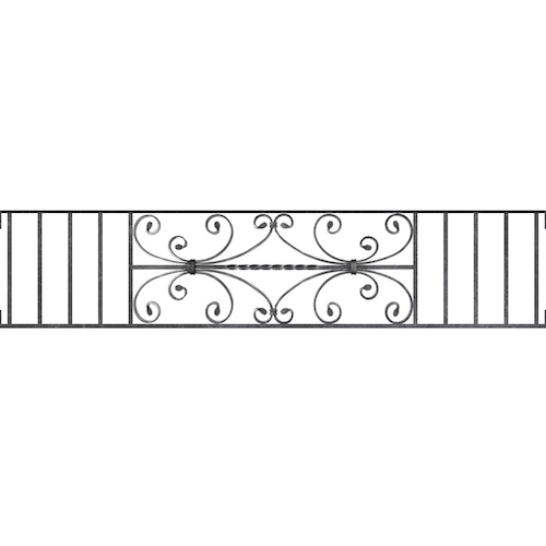 Appui de fenêtre type AF003 à visser dans votre tableau de fenêtre. Longueur finie de 1480mm et Hauteur finie de 320mm. Convient pour les tableaux de fenêtre de 1480mm. Main courante laminée de 1480mm de long en fer forgé sur le dessus. Motif au centre de 760mm de long par 300mm de haut. Le reste de la structure est en acier carré plein de 12mm de section.