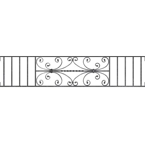 Appui de fenêtre type AF003 à visser dans votre tableau de fenêtre. Longueur finie de 1510mm et Hauteur finie de 320mm. Convient pour les tableaux de fenêtre de 1510mm. Main courante laminée de 1510mm de long en fer forgé sur le dessus. Motif au centre de 760mm de long par 300mm de haut. Le reste de la structure est en acier carré plein de 12mm de section.