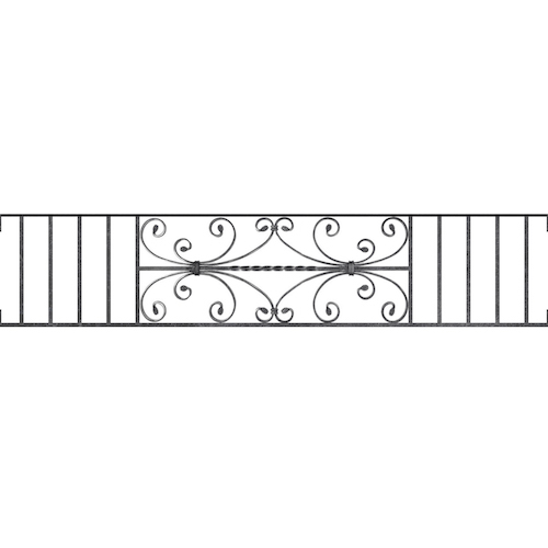 Appui de fenêtre type AF003 à visser dans votre tableau de fenêtre. Longueur finie de 1550mm et Hauteur finie de 320mm. Convient pour les tableaux de fenêtre de 1550mm. Main courante laminée de 1550mm de long en fer forgé sur le dessus. Motif au centre de 760mm de long par 300mm de haut. Le reste de la structure est en acier carré plein de 12mm de section.