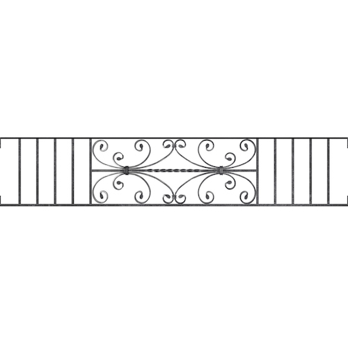 Appui de fenêtre type AF003 à visser dans votre tableau de fenêtre. Longueur finie de 1610mm et Hauteur finie de 320mm. Convient pour les tableaux de fenêtre de 1610mm. Main courante laminée de 1610mm de long en fer forgé sur le dessus. Motif au centre de 760mm de long par 300mm de haut. Le reste de la structure est en acier carré plein de 12mm de section.