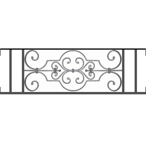 Appui de fenêtre type AF004 à visser dans votre tableau de fenêtre. Longueur finie de 1000mm et Hauteur finie de 314mm. Convient pour les tableaux de fenêtre de 1000mm. Main courante laminée de 1000mm de long en fer forgé sur le dessus. Motif au centre de 670mm de long par 290mm de haut. Le reste de la structure est en tube acier carré de 16mm de section.
