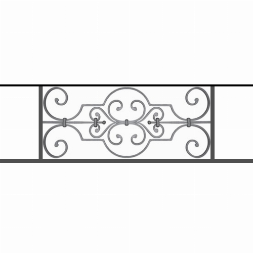 Appui de fenêtre type AF004 à sceller dans votre tableau de fenêtre. Longueur finie de 1010mm et Hauteur finie de 314mm. Convient pour les tableaux de fenêtre de 910mm. 50mm de scellement sont prévue de chaque côté. Main courante laminée de 910mm de long en fer forgé sur le dessus. Motif au centre de 670mm de long par 290mm de haut. Le reste de la structure est en tube acier carré de 16mm de section.