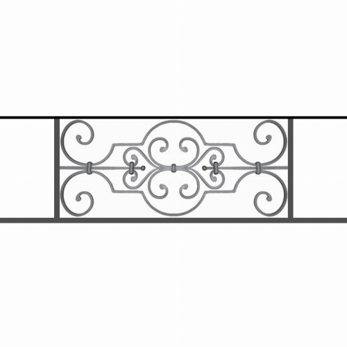 Appui de fenêtre type AF004 à sceller dans votre tableau de fenêtre. Longueur finie de 1020mm et Hauteur finie de 314mm. Convient pour les tableaux de fenêtre de 920mm. 50mm de scellement sont prévue de chaque côté. Main courante laminée de 920mm de long en fer forgé sur le dessus. Motif au centre de 670mm de long par 290mm de haut. Le reste de la structure est en tube acier carré de 16mm de section.
