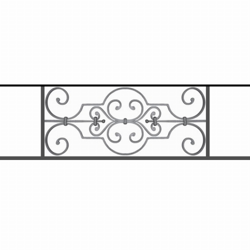 Appui de fenêtre type AF004 à sceller dans votre tableau de fenêtre. Longueur finie de 1040mm et Hauteur finie de 314mm. Convient pour les tableaux de fenêtre de 940mm. 50mm de scellement sont prévue de chaque côté. Main courante laminée de 940mm de long en fer forgé sur le dessus. Motif au centre de 670mm de long par 290mm de haut. Le reste de la structure est en tube acier carré de 16mm de section.