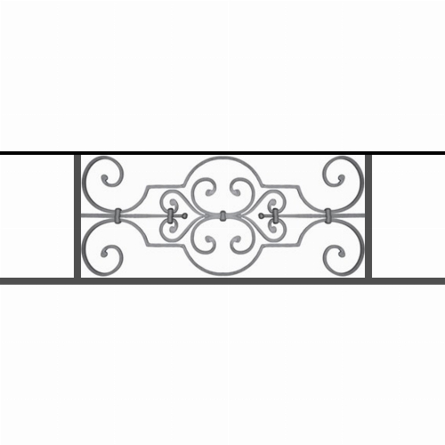 Appui de fenêtre type AF004 à sceller dans votre tableau de fenêtre. Longueur finie de 1050mm et Hauteur finie de 314mm. Convient pour les tableaux de fenêtre de 950mm. 50mm de scellement sont prévue de chaque côté. Main courante laminée de 950mm de long en fer forgé sur le dessus. Motif au centre de 670mm de long par 290mm de haut. Le reste de la structure est en tube acier carré de 16mm de section.