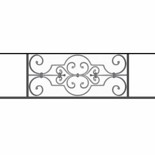 Appui de fenêtre type AF004 à sceller dans votre tableau de fenêtre. Longueur finie de 1060mm et Hauteur finie de 314mm. Convient pour les tableaux de fenêtre de 960mm. 50mm de scellement sont prévue de chaque côté. Main courante laminée de 960mm de long en fer forgé sur le dessus. Motif au centre de 670mm de long par 290mm de haut. Le reste de la structure est en tube acier carré de 16mm de section.