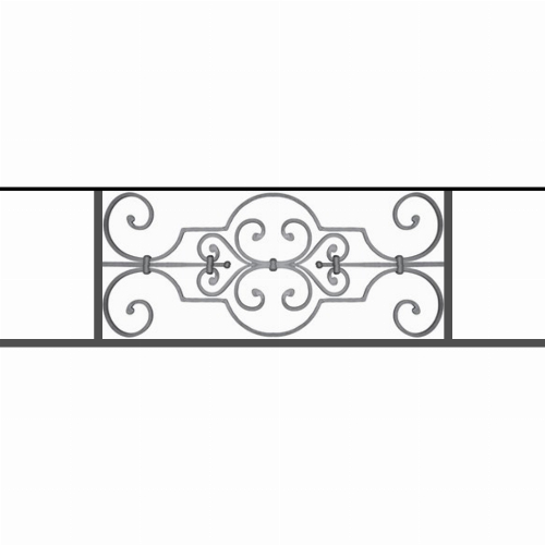 Appui de fenêtre type AF004 à sceller dans votre tableau de fenêtre. Longueur finie de 1070mm et Hauteur finie de 314mm. Convient pour les tableaux de fenêtre de 970mm. 50mm de scellement sont prévue de chaque côté. Main courante laminée de 970mm de long en fer forgé sur le dessus. Motif au centre de 670mm de long par 290mm de haut. Le reste de la structure est en tube acier carré de 16mm de section.