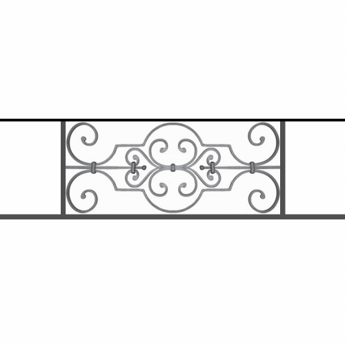 Appui de fenêtre type AF004 à sceller dans votre tableau de fenêtre. Longueur finie de 1080mm et Hauteur finie de 314mm. Convient pour les tableaux de fenêtre de 980mm. 50mm de scellement sont prévue de chaque côté. Main courante laminée de 980mm de long en fer forgé sur le dessus. Motif au centre de 670mm de long par 290mm de haut. Le reste de la structure est en tube acier carré de 16mm de section.