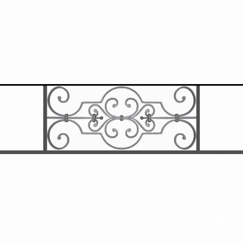 Appui de fenêtre type AF004 à sceller dans votre tableau de fenêtre. Longueur finie de 1090mm et Hauteur finie de 314mm. Convient pour les tableaux de fenêtre de 990mm. 50mm de scellement sont prévue de chaque côté. Main courante laminée de 990mm de long en fer forgé sur le dessus. Motif au centre de 670mm de long par 290mm de haut. Le reste de la structure est en tube acier carré de 16mm de section.