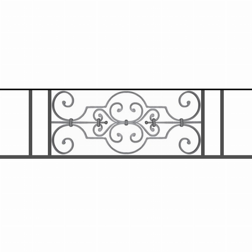 Appui de fenêtre type AF004 à sceller dans votre tableau de fenêtre. Longueur finie de 1130mm et Hauteur finie de 314mm. Convient pour les tableaux de fenêtre de 1030mm. 50mm de scellement sont prévue de chaque côté. Main courante laminée de 1030mm de long en fer forgé sur le dessus. Motif au centre de 670mm de long par 290mm de haut. Le reste de la structure est en tube acier carré de 16mm de section.