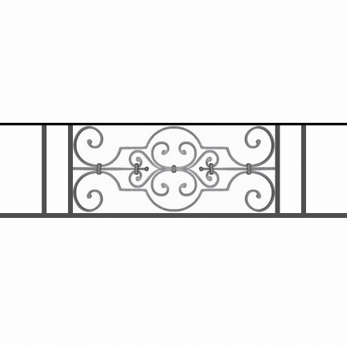 Appui de fenêtre type AF004 à sceller dans votre tableau de fenêtre. Longueur finie de 1150mm et Hauteur finie de 314mm. Convient pour les tableaux de fenêtre de 1050mm. 50mm de scellement sont prévue de chaque côté. Main courante laminée de 1050mm de long en fer forgé sur le dessus. Motif au centre de 670mm de long par 290mm de haut. Le reste de la structure est en tube acier carré de 16mm de section.