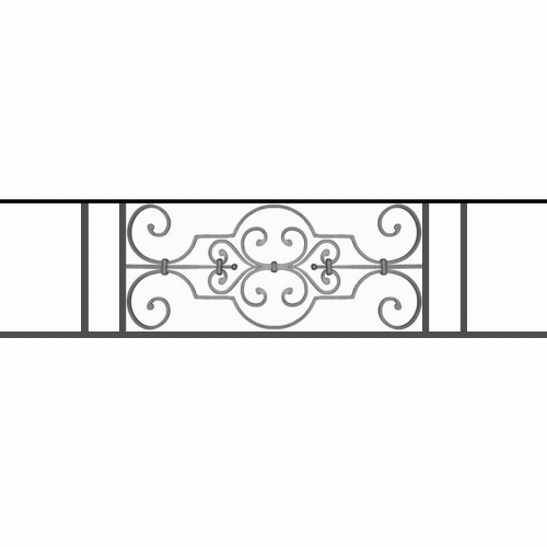 Appui de fenêtre type AF004 à sceller dans votre tableau de fenêtre. Longueur finie de 1240mm et Hauteur finie de 314mm. Convient pour les tableaux de fenêtre de 1140mm. 50mm de scellement sont prévue de chaque côté. Main courante laminée de 1140mm de long en fer forgé sur le dessus. Motif au centre de 670mm de long par 290mm de haut. Le reste de la structure est en tube acier carré de 16mm de section.