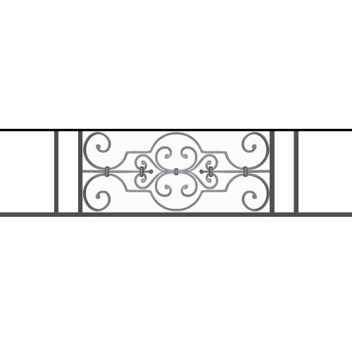 Appui de fenêtre type AF004 à sceller dans votre tableau de fenêtre. Longueur finie de 1260mm et Hauteur finie de 314mm. Convient pour les tableaux de fenêtre de 1160mm. 50mm de scellement sont prévue de chaque côté. Main courante laminée de 1160mm de long en fer forgé sur le dessus. Motif au centre de 670mm de long par 290mm de haut. Le reste de la structure est en tube acier carré de 16mm de section.