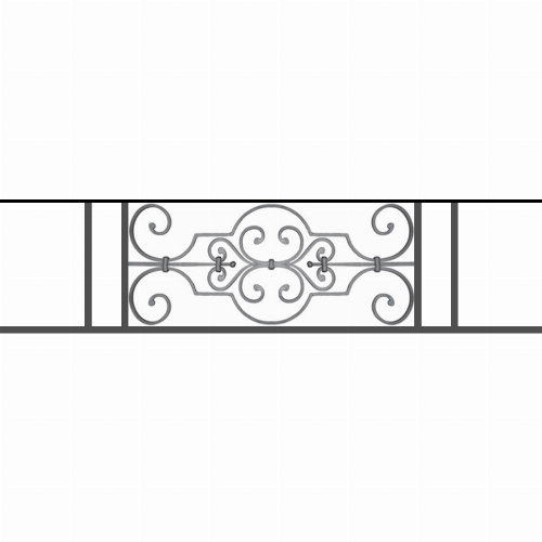 Appui de fenêtre type AF004 à sceller dans votre tableau de fenêtre. Longueur finie de 1270mm et Hauteur finie de 314mm. Convient pour les tableaux de fenêtre de 1170mm. 50mm de scellement sont prévue de chaque côté. Main courante laminée de 1170mm de long en fer forgé sur le dessus. Motif au centre de 670mm de long par 290mm de haut. Le reste de la structure est en tube acier carré de 16mm de section.