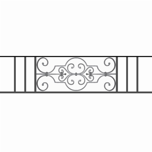 Appui de fenêtre type AF004 à sceller dans votre tableau de fenêtre. Longueur finie de 1280mm et Hauteur finie de 314mm. Convient pour les tableaux de fenêtre de 1180mm. 50mm de scellement sont prévue de chaque côté. Main courante laminée de 1180mm de long en fer forgé sur le dessus. Motif au centre de 670mm de long par 290mm de haut. Le reste de la structure est en tube acier carré de 16mm de section.