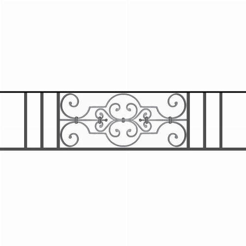 Appui de fenêtre type AF004 à sceller dans votre tableau de fenêtre. Longueur finie de 1300mm et Hauteur finie de 314mm. Convient pour les tableaux de fenêtre de 1200mm. 50mm de scellement sont prévue de chaque côté. Main courante laminée de 1200mm de long en fer forgé sur le dessus. Motif au centre de 670mm de long par 290mm de haut. Le reste de la structure est en tube acier carré de 16mm de section.