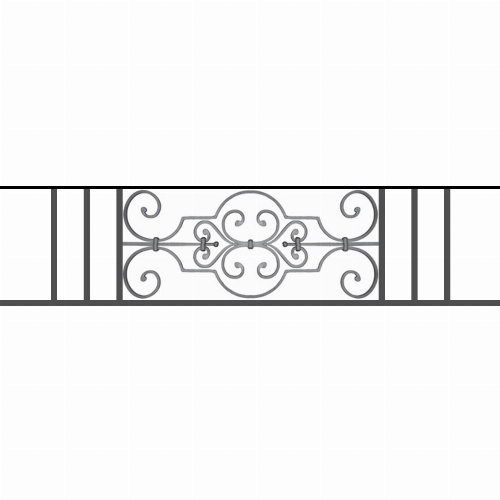 Appui de fenêtre type AF004 à sceller dans votre tableau de fenêtre. Longueur finie de 1310mm et Hauteur finie de 314mm. Convient pour les tableaux de fenêtre de 1210mm. 50mm de scellement sont prévue de chaque côté. Main courante laminée de 1210mm de long en fer forgé sur le dessus. Motif au centre de 670mm de long par 290mm de haut. Le reste de la structure est en tube acier carré de 16mm de section.