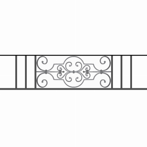 Appui de fenêtre type AF004 à sceller dans votre tableau de fenêtre. Longueur finie de 1320mm et Hauteur finie de 314mm. Convient pour les tableaux de fenêtre de 1220mm. 50mm de scellement sont prévue de chaque côté. Main courante laminée de 1220mm de long en fer forgé sur le dessus. Motif au centre de 670mm de long par 290mm de haut. Le reste de la structure est en tube acier carré de 16mm de section.