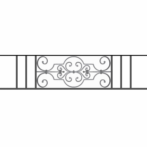 Appui de fenêtre type AF004 à sceller dans votre tableau de fenêtre. Longueur finie de 1330mm et Hauteur finie de 314mm. Convient pour les tableaux de fenêtre de 1230mm. 50mm de scellement sont prévue de chaque côté. Main courante laminée de 1230mm de long en fer forgé sur le dessus. Motif au centre de 670mm de long par 290mm de haut. Le reste de la structure est en tube acier carré de 16mm de section.