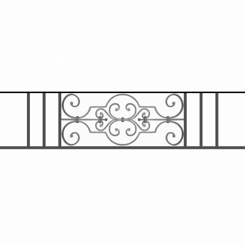 Appui de fenêtre type AF004 à sceller dans votre tableau de fenêtre. Longueur finie de 1340mm et Hauteur finie de 314mm. Convient pour les tableaux de fenêtre de 1240mm. 50mm de scellement sont prévue de chaque côté. Main courante laminée de 1240mm de long en fer forgé sur le dessus. Motif au centre de 670mm de long par 290mm de haut. Le reste de la structure est en tube acier carré de 16mm de section.