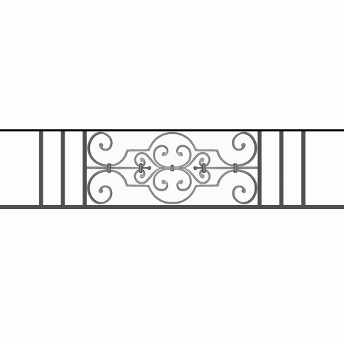 Appui de fenêtre type AF004 à sceller dans votre tableau de fenêtre. Longueur finie de 1350mm et Hauteur finie de 314mm. Convient pour les tableaux de fenêtre de 1250mm. 50mm de scellement sont prévue de chaque côté. Main courante laminée de 1250mm de long en fer forgé sur le dessus. Motif au centre de 670mm de long par 290mm de haut. Le reste de la structure est en tube acier carré de 16mm de section.
