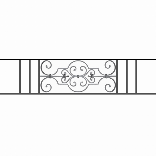 Appui de fenêtre type AF004 à sceller dans votre tableau de fenêtre. Longueur finie de 1380mm et Hauteur finie de 314mm. Convient pour les tableaux de fenêtre de 1280mm. 50mm de scellement sont prévue de chaque côté. Main courante laminée de 1280mm de long en fer forgé sur le dessus. Motif au centre de 670mm de long par 290mm de haut. Le reste de la structure est en tube acier carré de 16mm de section.