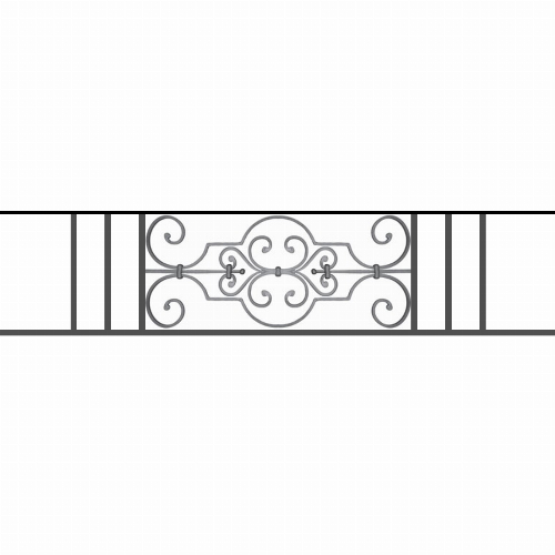 Appui de fenêtre type AF004 à sceller dans votre tableau de fenêtre. Longueur finie de 1400mm et Hauteur finie de 314mm. Convient pour les tableaux de fenêtre de 1300mm. 50mm de scellement sont prévue de chaque côté. Main courante laminée de 1300mm de long en fer forgé sur le dessus. Motif au centre de 670mm de long par 290mm de haut. Le reste de la structure est en tube acier carré de 16mm de section.