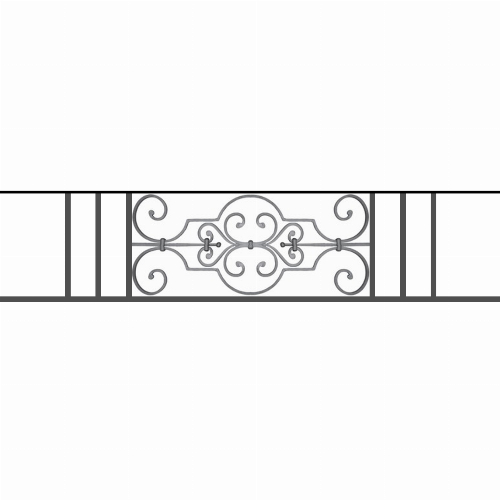 Appui de fenêtre type AF004 à sceller dans votre tableau de fenêtre. Longueur finie de 1410mm et Hauteur finie de 314mm. Convient pour les tableaux de fenêtre de 1310mm. 50mm de scellement sont prévue de chaque côté. Main courante laminée de 1310mm de long en fer forgé sur le dessus. Motif au centre de 670mm de long par 290mm de haut. Le reste de la structure est en tube acier carré de 16mm de section.
