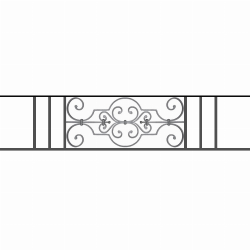 Appui de fenêtre type AF004 à sceller dans votre tableau de fenêtre. Longueur finie de 1420mm et Hauteur finie de 314mm. Convient pour les tableaux de fenêtre de 1320mm. 50mm de scellement sont prévue de chaque côté. Main courante laminée de 1320mm de long en fer forgé sur le dessus. Motif au centre de 670mm de long par 290mm de haut. Le reste de la structure est en tube acier carré de 16mm de section.