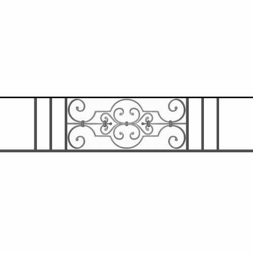 Appui de fenêtre type AF004 à sceller dans votre tableau de fenêtre. Longueur finie de 1430mm et Hauteur finie de 314mm. Convient pour les tableaux de fenêtre de 1330mm. 50mm de scellement sont prévue de chaque côté. Main courante laminée de 1330mm de long en fer forgé sur le dessus. Motif au centre de 670mm de long par 290mm de haut. Le reste de la structure est en tube acier carré de 16mm de section.