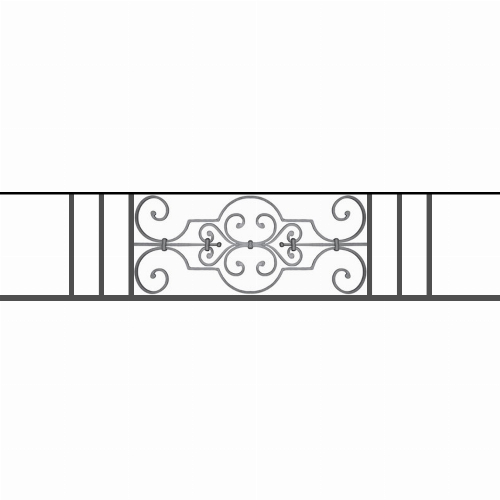 Appui de fenêtre type AF004 à sceller dans votre tableau de fenêtre. Longueur finie de 1440mm et Hauteur finie de 314mm. Convient pour les tableaux de fenêtre de 1340mm. 50mm de scellement sont prévue de chaque côté. Main courante laminée de 1340mm de long en fer forgé sur le dessus. Motif au centre de 670mm de long par 290mm de haut. Le reste de la structure est en tube acier carré de 16mm de section.