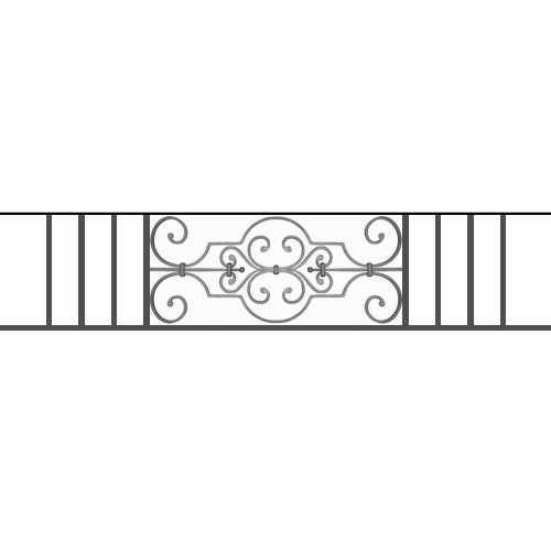 Appui de fenêtre type AF004 à sceller dans votre tableau de fenêtre. Longueur finie de 1460mm et Hauteur finie de 314mm. Convient pour les tableaux de fenêtre de 1360mm. 50mm de scellement sont prévue de chaque côté. Main courante laminée de 1360mm de long en fer forgé sur le dessus. Motif au centre de 670mm de long par 290mm de haut. Le reste de la structure est en tube acier carré de 16mm de section.