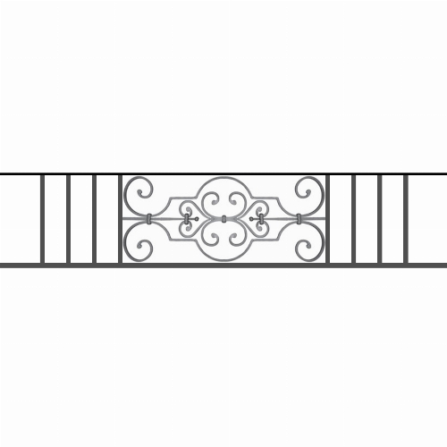 Appui de fenêtre type AF004 à sceller dans votre tableau de fenêtre. Longueur finie de 1480mm et Hauteur finie de 314mm. Convient pour les tableaux de fenêtre de 1380mm. 50mm de scellement sont prévue de chaque côté. Main courante laminée de 1380mm de long en fer forgé sur le dessus. Motif au centre de 670mm de long par 290mm de haut. Le reste de la structure est en tube acier carré de 16mm de section.
