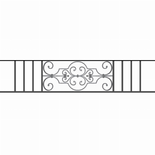 Appui de fenêtre type AF004 à sceller dans votre tableau de fenêtre. Longueur finie de 1490mm et Hauteur finie de 314mm. Convient pour les tableaux de fenêtre de 1390mm. 50mm de scellement sont prévue de chaque côté. Main courante laminée de 1390mm de long en fer forgé sur le dessus. Motif au centre de 670mm de long par 290mm de haut. Le reste de la structure est en tube acier carré de 16mm de section.