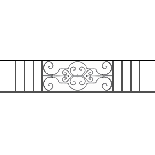Appui de fenêtre type AF004 à sceller dans votre tableau de fenêtre. Longueur finie de 1500mm et Hauteur finie de 314mm. Convient pour les tableaux de fenêtre de 1400mm. 50mm de scellement sont prévue de chaque côté. Main courante laminée de 1400mm de long en fer forgé sur le dessus. Motif au centre de 670mm de long par 290mm de haut. Le reste de la structure est en tube acier carré de 16mm de section.