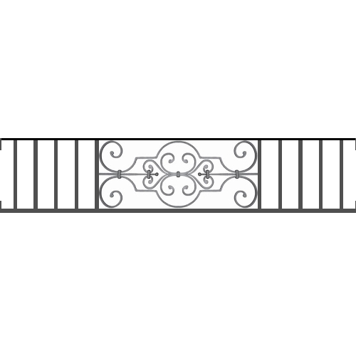 Appui de fenêtre type AF004 à visser dans votre tableau de fenêtre. Longueur finie de 1500mm et Hauteur finie de 314mm. Convient pour les tableaux de fenêtre de 1500mm. Main courante laminée de 1500mm de long en fer forgé sur le dessus. Motif au centre de 670mm de long par 290mm de haut. Le reste de la structure est en tube acier carré de 16mm de section.