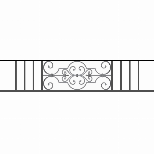 Appui de fenêtre type AF004 à sceller dans votre tableau de fenêtre. Longueur finie de 1510mm et Hauteur finie de 314mm. Convient pour les tableaux de fenêtre de 1410mm. 50mm de scellement sont prévue de chaque côté. Main courante laminée de 1410mm de long en fer forgé sur le dessus. Motif au centre de 670mm de long par 290mm de haut. Le reste de la structure est en tube acier carré de 16mm de section.